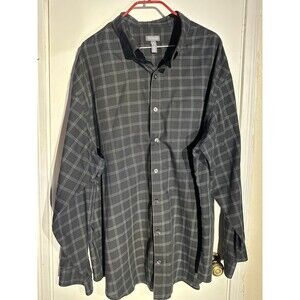 Van Heusen Men's Black & White Plaid Long Sleeve Button-Down Shirt 3XL